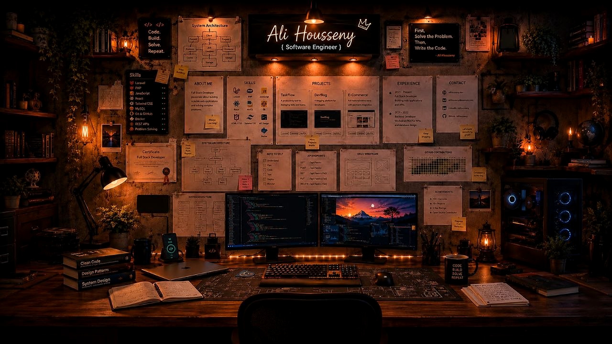 Ali Housseny full stack developer portfolio wall